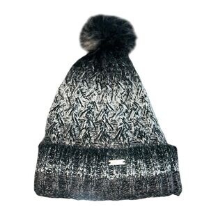 Jack & Missy Gray Knit Beanie Faux Fur Pom Fleece Lined Winter Hat